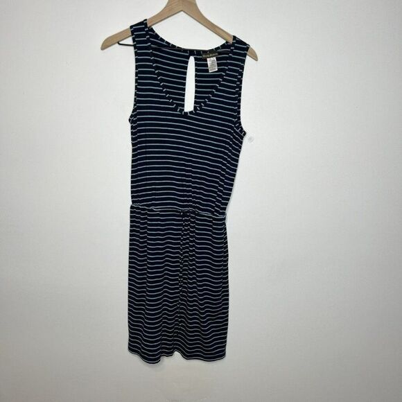 TOMMY BAHAMA Dress Split Back Drawstring Stripe Navy & Light Blue Small - Picture 1 of 4